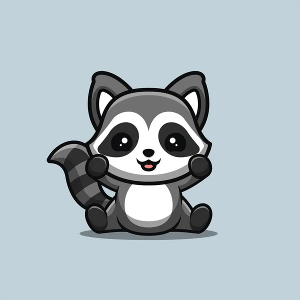 Raccoon Sitting Excited Cute Creative Kawaii Cartoon Mascot Logo — Wektor stockowy