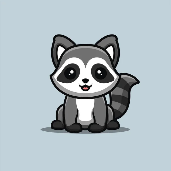 Raccoon Sitting Happy Cute Creative Kawaii Cartoon Mascot Logo — Wektor stockowy