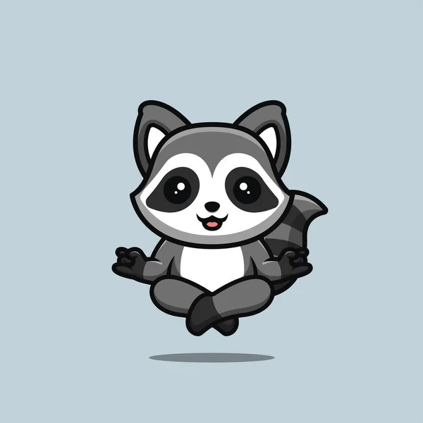 Raccoon Sitting Meditation Cute Creative Kawaii Cartoon Mascot Logo — Vector de stock