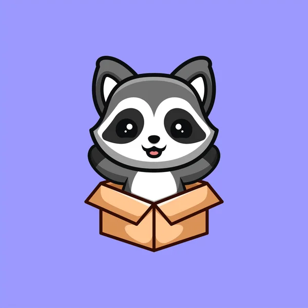 Raccoon Sitting Out Box Cute Creative Kawaii Cartoon Mascot Logo — Stock Vector