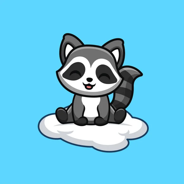 Raccoon Sitting Cloud Cute Creative Kawaii Cartoon Mascot Logo — Stockvector