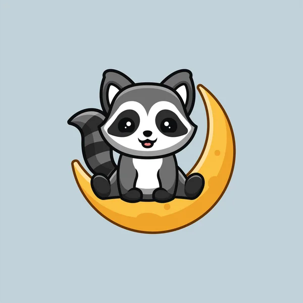 Raccoon Sitting Moon Cute Creative Kawaii Cartoon Mascot Logo — Wektor stockowy