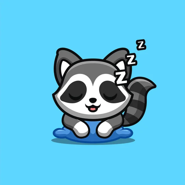 Raccoon Sleepy Cute Creative Kawaii Cartoon Mascot Logo — стоковий вектор