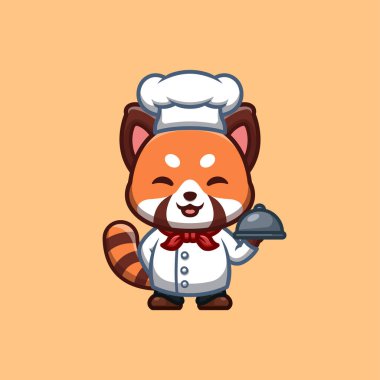 Red Panda Chef Cute Creative Kawaii Cartoon Mascot Logo