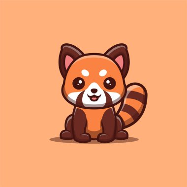 Red Panda Sitting Happy Cute Creative Kawaii Cartoon Mascot Logo