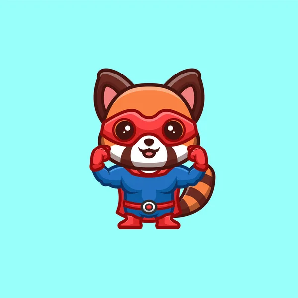 Red Panda Super Hero Cute Creative Kawaii Cartoon Mascot Logo — Vector de stock