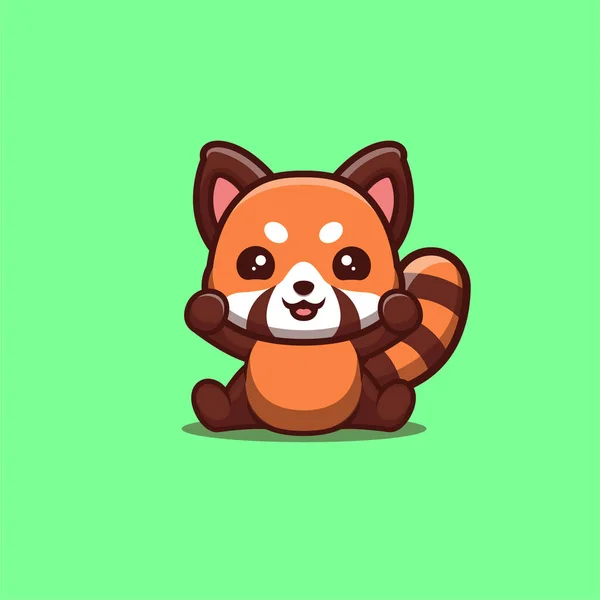 Red Panda Sitting Excited Cute Creative Kawaii Cartoon Mascot Logo — Image vectorielle