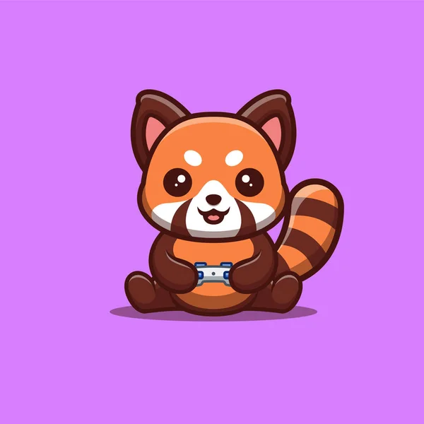 Red Panda Sitting Gaming Cute Creative Kawaii Cartoon Mascot Logo — Image vectorielle
