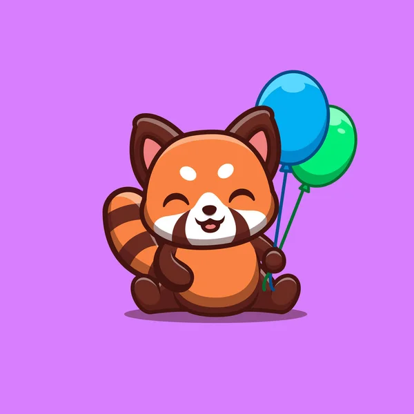 Red Panda Sitting Hold Balloon Cute Creative Kawaii Cartoon Mascot Logo