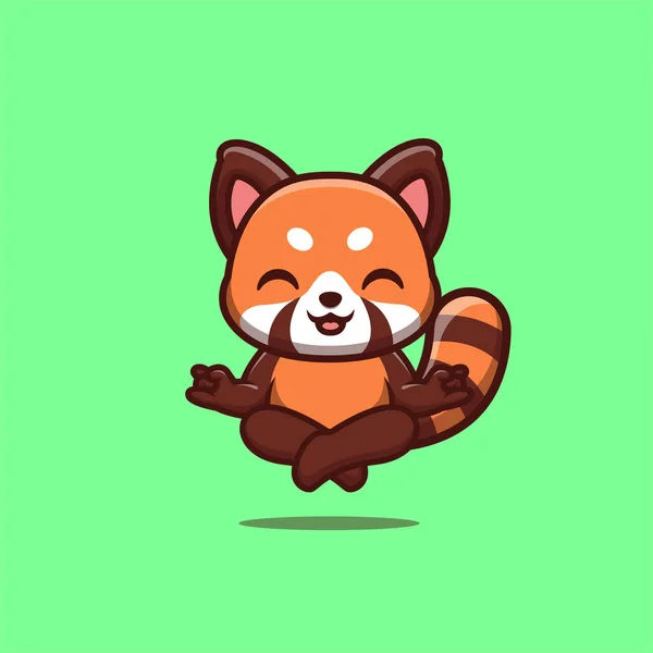 Red Panda Sitting Meditation Cute Creative Kawaii Cartoon Mascot Logo