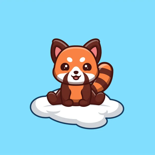 Red Panda Sitting Cloud Cute Creative Kawaii Cartoon Mascot Logo — Stock Vector