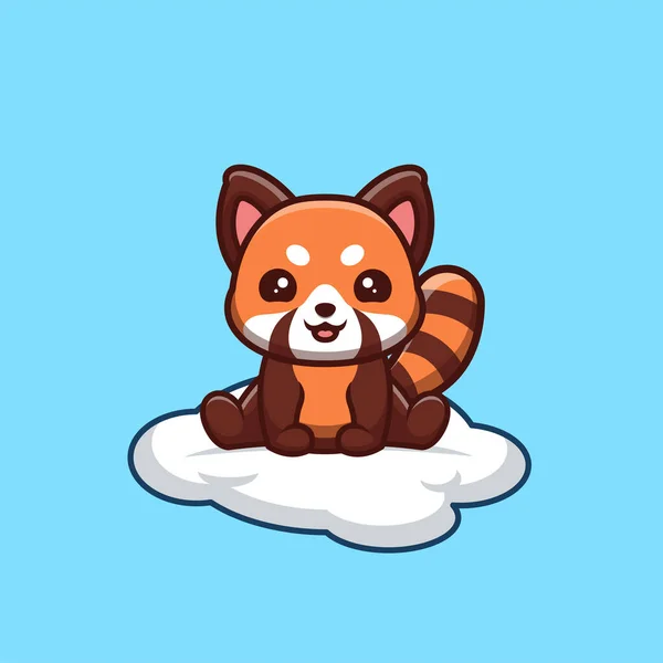 Red Panda Sitting On Cloud Cute Creative Kawaii Cartoon Mascot Logo
