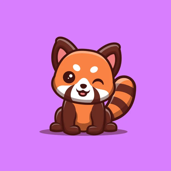 Red Panda Sitting Winking Cute Creative Kawaii Cartoon Mascot Logo — Stockvektor