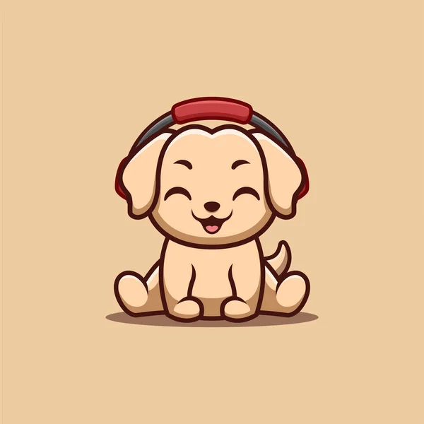 Retriever Sitting Hearing Music Cute Creative Kawaii Cartoon Mascot Logo — ストックベクタ