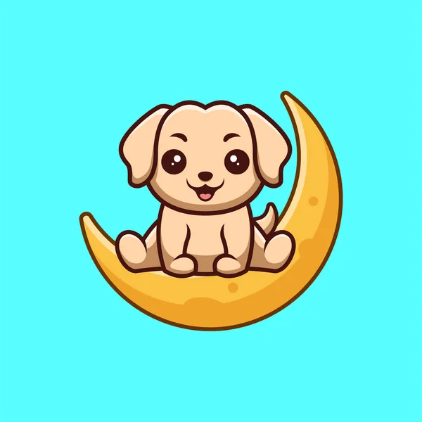 Retriever Sitting Moon Cute Creative Kawaii Cartoon Mascot Logo — Stock Vector