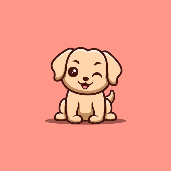 Retriever Sitting Winking Cute Creative Kawaii Cartoon Mascot Logo — Image vectorielle