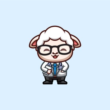 Sheep Doctor Cute Creative Kawaii Cartoon Mascot Logo