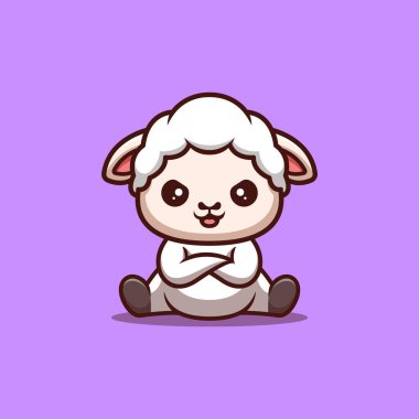 Sheep Sitting Angry Cute Creative Kawaii Cartoon Mascot Logo