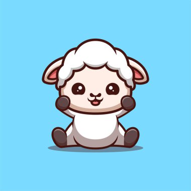 Sheep Sitting Excited Cute Creative Kawaii Cartoon Mascot Logo
