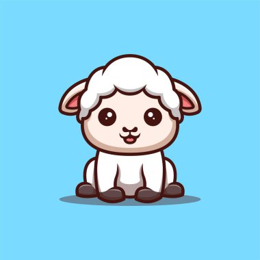 Sheep Sitting Happy Cute Creative Kawaii Cartoon Mascot Logo