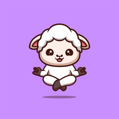 Sheep Sitting Meditation Cute Creative Kawaii Cartoon Mascot Logo