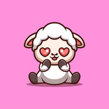 Sheep Sitting Shocked Cute Creative Kawaii Cartoon Mascot Logo