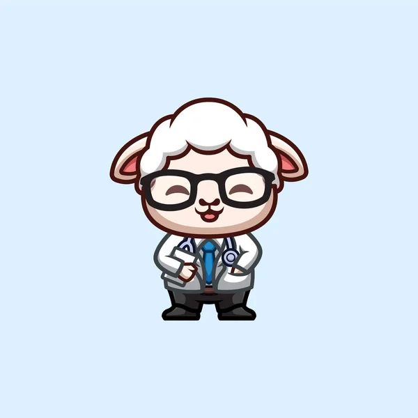 Sheep Doctor Cute Creative Kawaii Cartoon Mascot Logo — Stockvektor