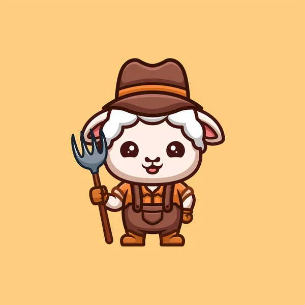 Sheep Farmer Cute Creative Kawaii Cartoon Mascot Logo — Stock vektor