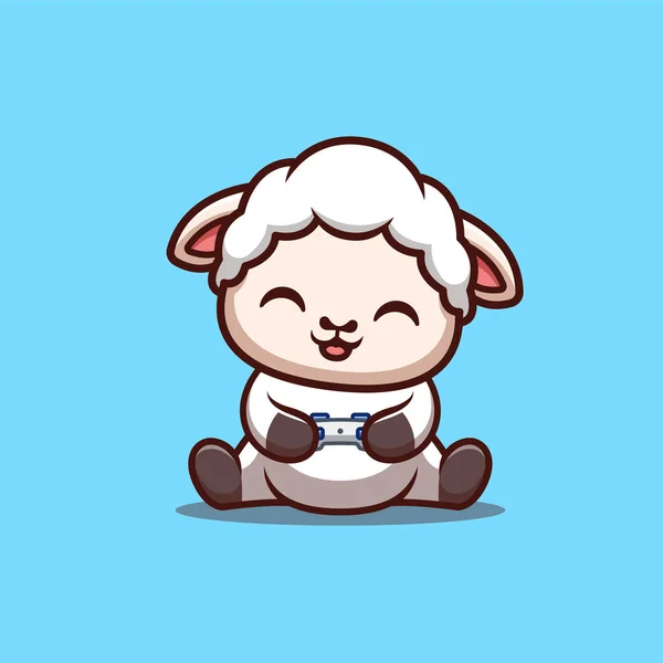 Πρόβατα Καθιστό Παιχνίδι Χαριτωμένο Creative Kawaii Cartoon Mascot Λογότυπο — Διανυσματικό Αρχείο