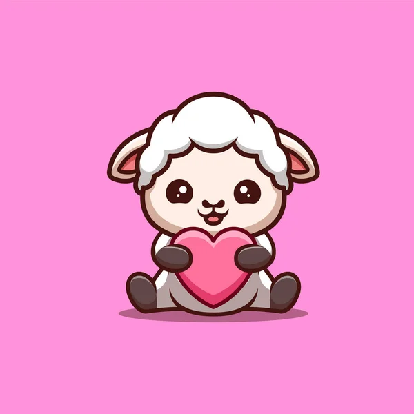 Sheep Sitting Love Cute Creative Kawaii Cartoon Mascot Logo — Vetor de Stock