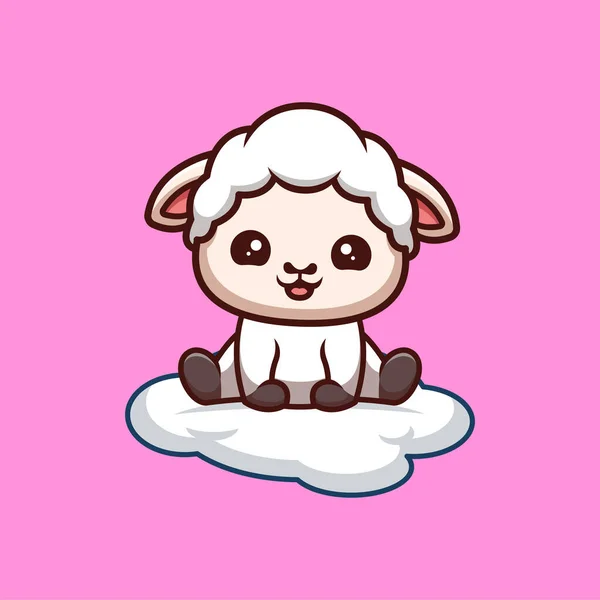 Sheep Sitting Cloud Cute Creative Kawaii Cartoon Mascot Logo — 스톡 벡터