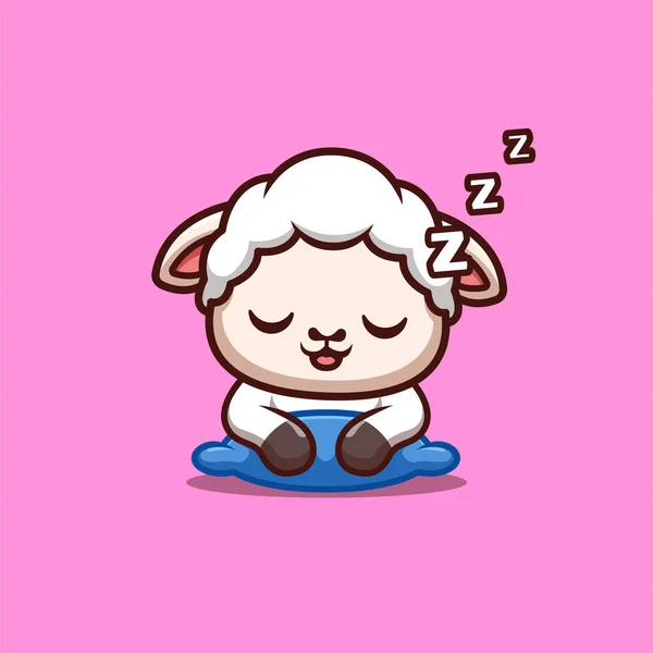 Sheep Sleepy Cute Creative Kawaii Cartoon Mascot Logo — 스톡 벡터