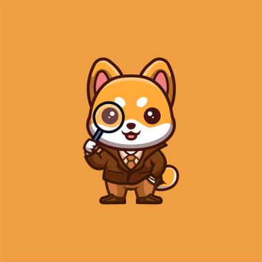 Shiba Inu Detective Cute Creative Kawaii Cartoon Mascot Logo