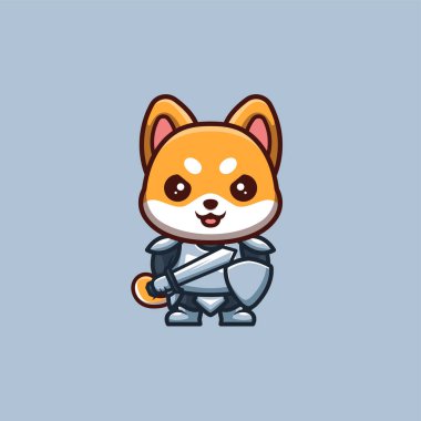 Shiba Inu Knight Cute Creative Kawaii Cartoon Mascot Logo