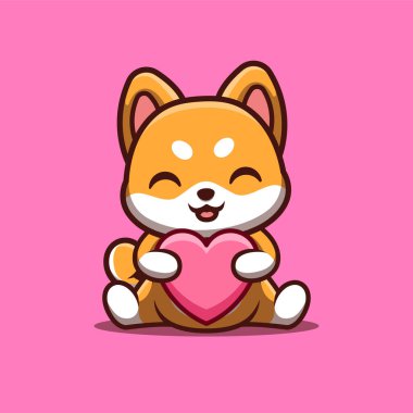 Shiba Inu Sitting Love Cute Creative Kawaii Cartoon Mascot Logo