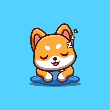 Shiba Inu Sleepy Cute Creative Kawaii Cartoon Mascot Logo