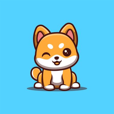 Shiba Inu Sitting Winking Cute Creative Kawaii Cartoon Mascot Logo