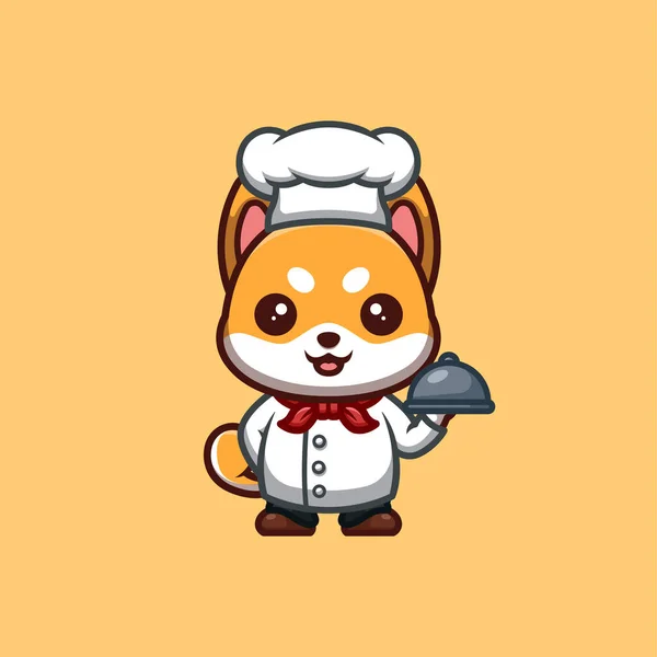 Shiba Inu Chef Cute Creative Kawaii Cartoon Mascot Logo — Vetor de Stock