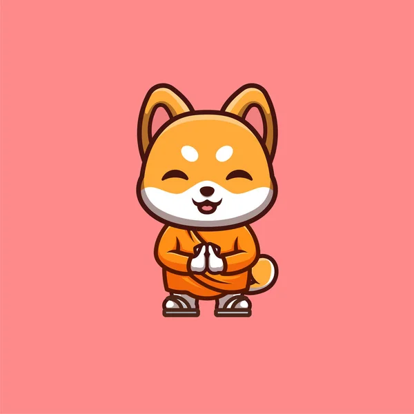 Shiba Inu Monk Cute Creative Kawaii Cartoon Mascot Logo — Stockvektor