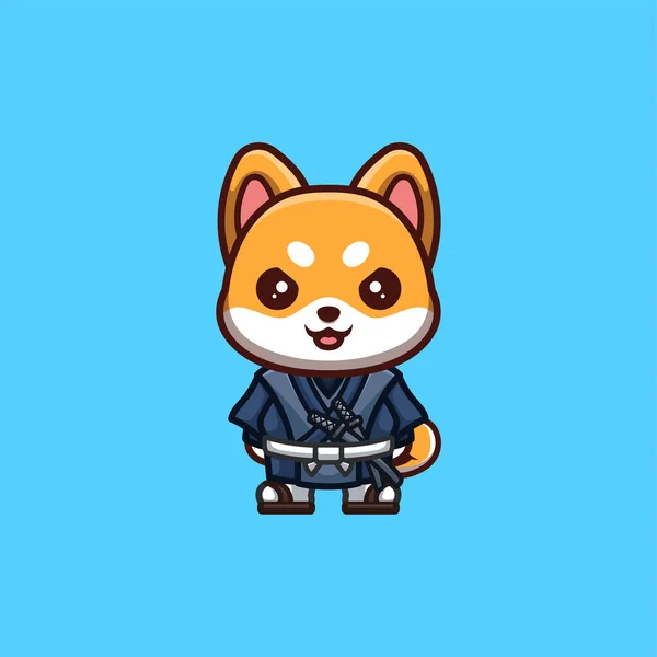 Shiba Inu Samurai Cute Creative Kawaii Cartoon Mascot Logo — Vector de stock