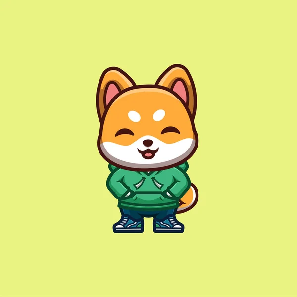 Shiba Inu Urban Cute Creative Kawaii Cartoon Mascot Logo — Vector de stock