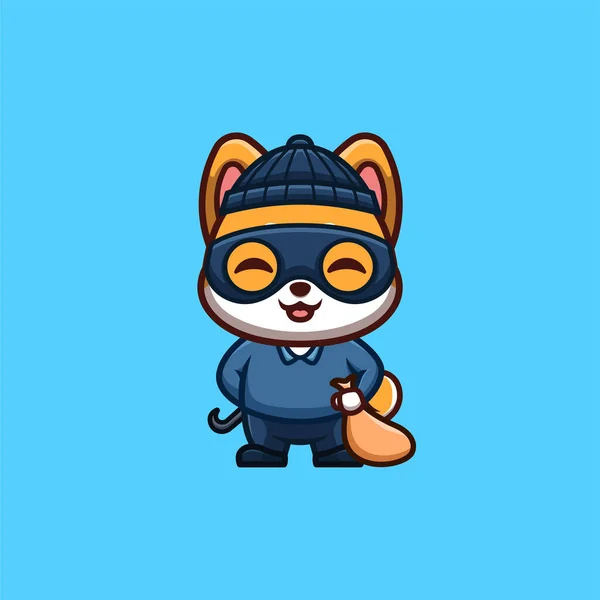 Shiba Inu Thief Cute Creative Kawaii Cartoon Mascot Logo — Stockvector