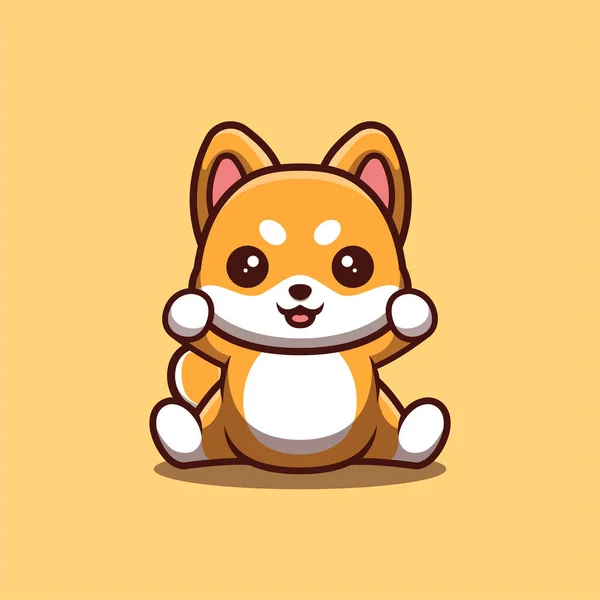 Shiba Inu Sitting Excited Cute Creative Kawaii Cartoon Mascot Logo — Stockvektor