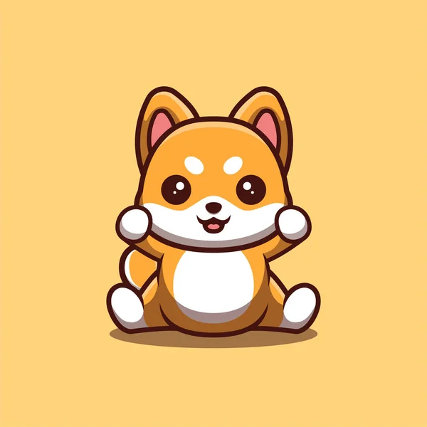 Shiba Inu Sitting Excited Cute Creative Kawaii Cartoon Mascot Logo