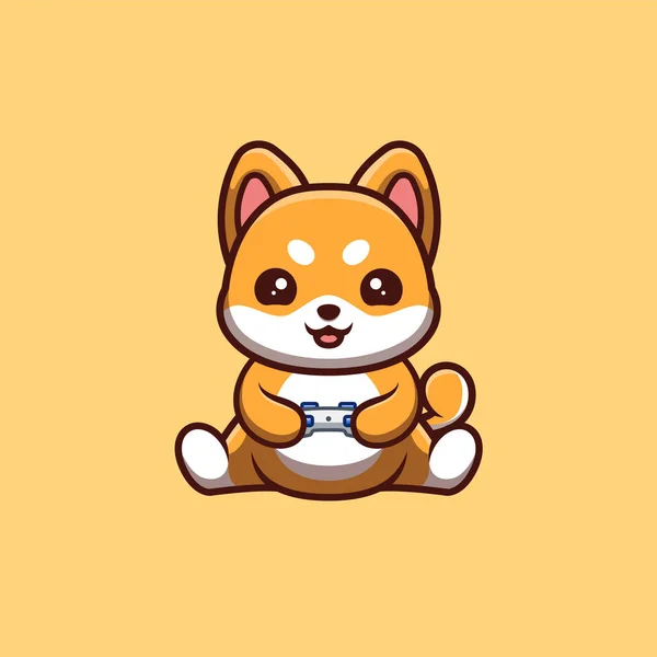 Shiba Inu Sitting Gaming Cute Creative Kawaii Cartoon Mascot Logo — Image vectorielle