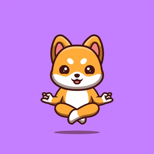 Shiba Inu Sitting Meditation Cute Creative Kawaii Cartoon Mascot Logo — Stockový vektor