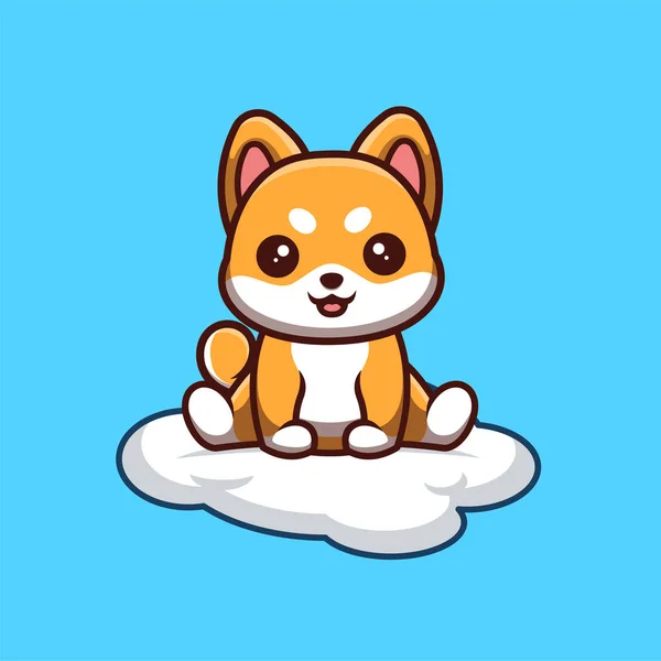 Shiba Inu Sitting Cloud Cute Creative Kawaii Cartoon Mascot Logo — Image vectorielle