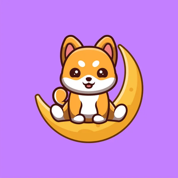 Shiba Inu Sitting Moon Cute Creative Kawaii Cartoon Mascot Logo — Stockový vektor