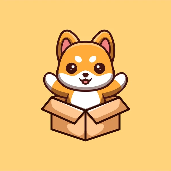 Shiba Inu Sitting Out From Box Cute Creative Kawaii Cartoon Mascot Logo