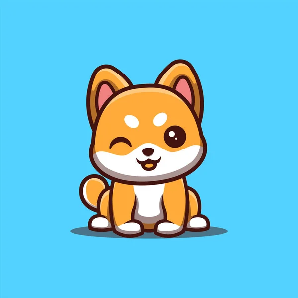 Shiba Inu Sitting Winking Cute Creative Kawaii Cartoon Mascot Logo — Stockvektor